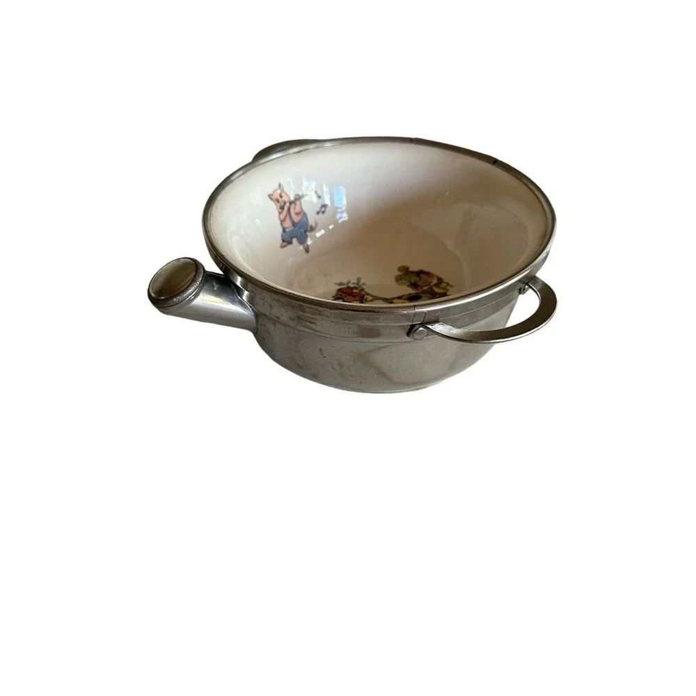 Vintage Enamel Baby Feeding Bowl With Musical‎ Animals Design